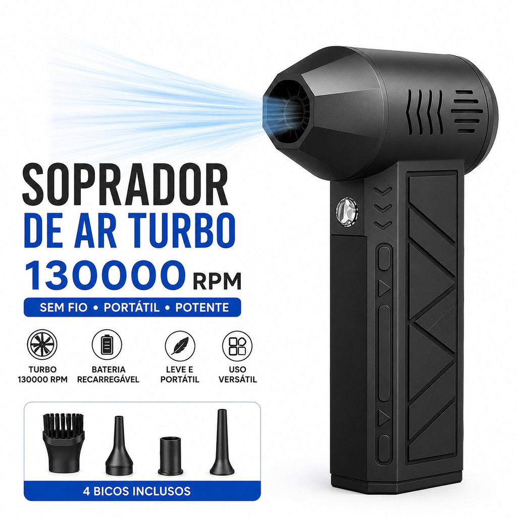 Soprador de Ar Turbo Sem Fio 130000RPM Portátil Recarregável Alta Potência