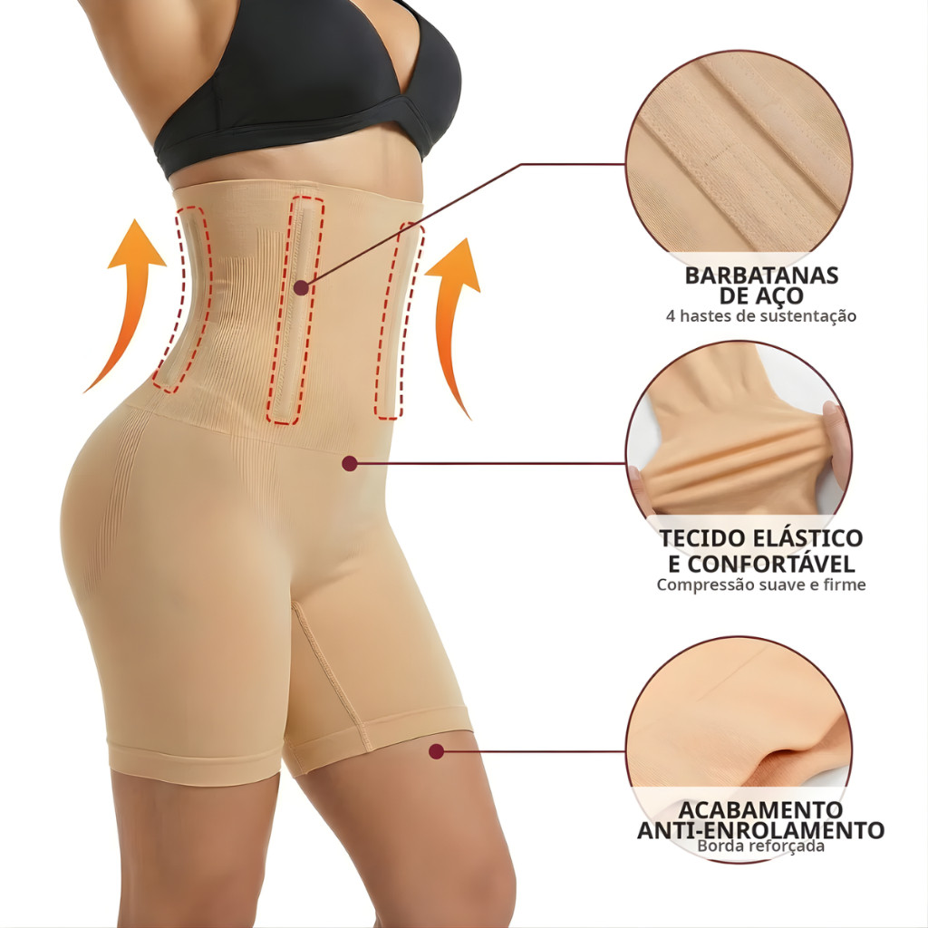 Kit 2 Ou 1 Unidade Short Cinta Modeladora Levanta Empina Bumbum Feminina 4 Barbatanas Compressão