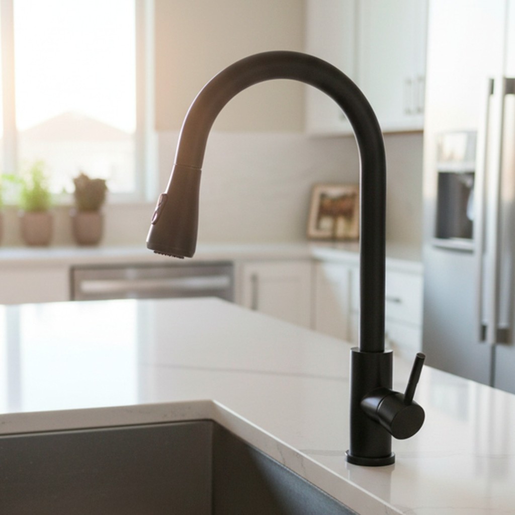 Torneira Com Extensor Cozinha Gourmet Aço Inox Monocomando Preta Movimento 360 graus.