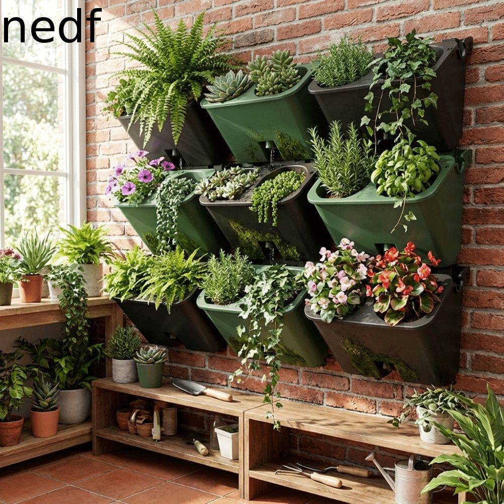 Plantador Vertical NEDFS , Vaso De Flores De Parede De Plástico Empilhado , Suporte Para Plantas Com Furos De Drenagem V