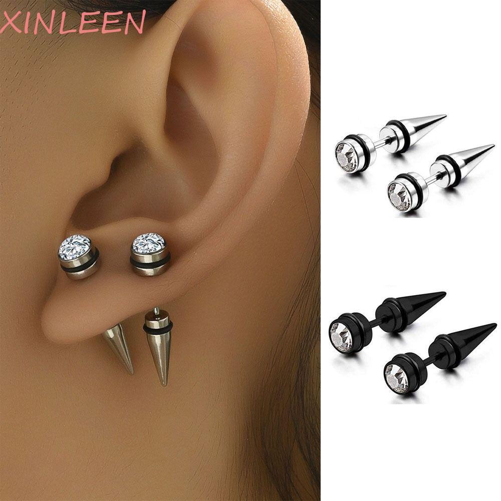 XINLEEN 2 Peças De Brincos De Zircônia , Cristal Hip Hop Masculinos , Brinco De Aço Inoxidável Streetwear
