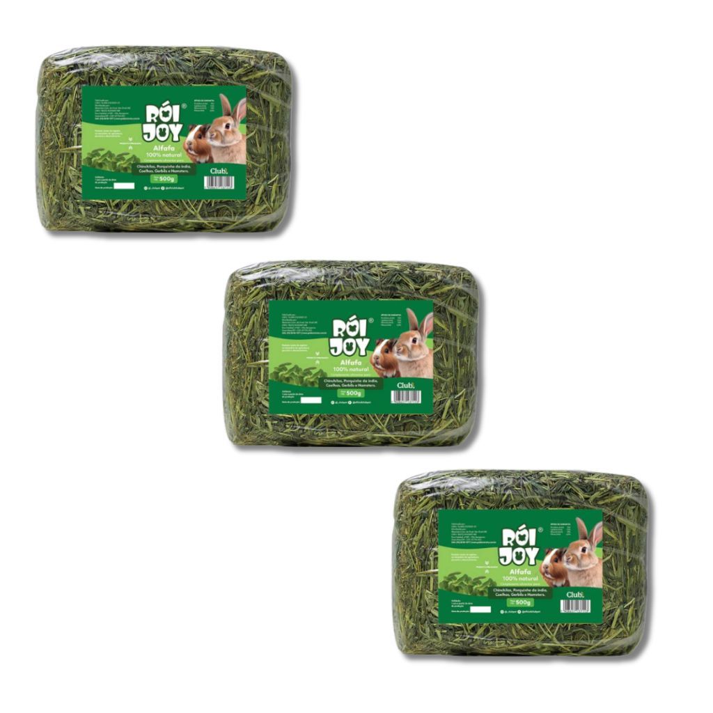 Kit com 3 Alfafa prensada 500g para roedores hamster coelhos Rói Joy