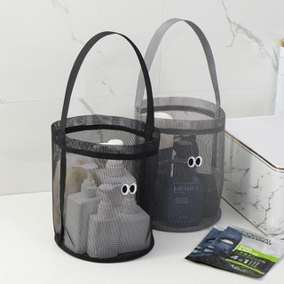 Bolsa de higiene pessoal de malha com olhos fofos, bolsa balde à beira-mar, portátil, dreno oco, bolsa de praia, grande 