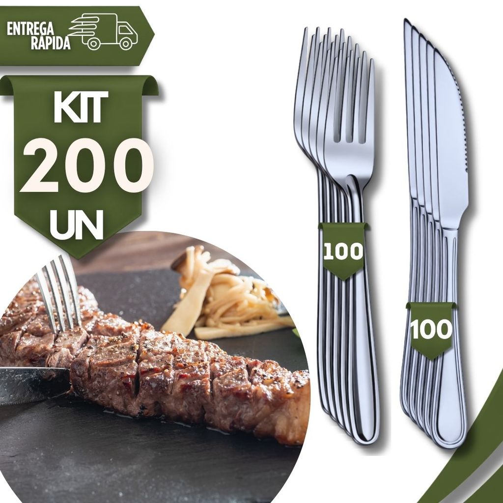 Combo Talheres de Mesa 200 Garfo e Facas Inox Cozinha  Não Enferruja Restaurantes Atacado Buffet  Utilidades Talheres