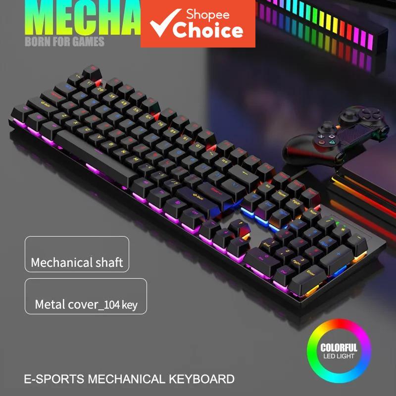 Teclado Mecânico com Fio de 104 Teclas 20 Tipos de Iluminação Colorida para Jogos e Escritório Compatível com Microsoft