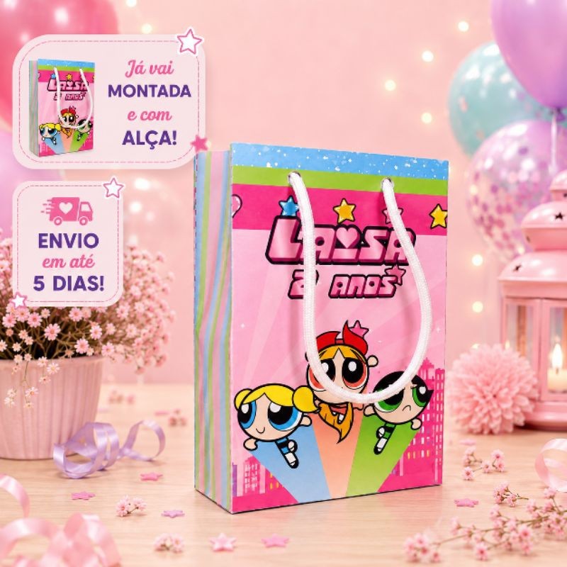 Sacolinha PEGUE E MONTE Meninas super poderosas personalizada tamanho P/lembrancinha/aniversário/festa infantil