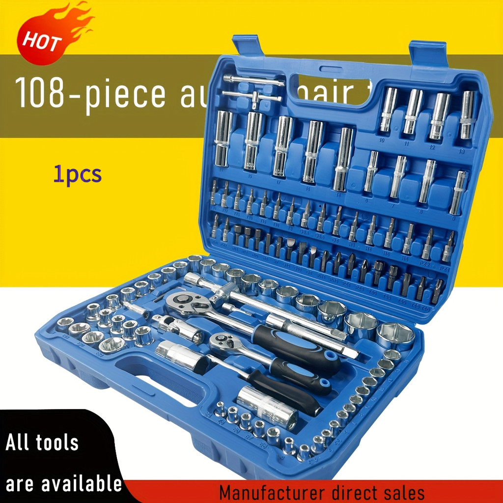 108 Peças Conjunto de Ferramentas Pesadas com 108 Ferramentas - Kit Profissional para Mecânicos e DIY, Baú de Ferramenta