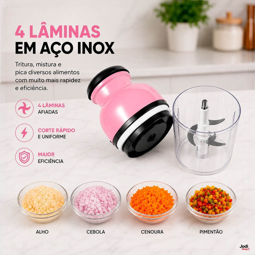 Triturador Elétrico de Alimentos Mini Processador para Moer Legumes Carne e Temperos