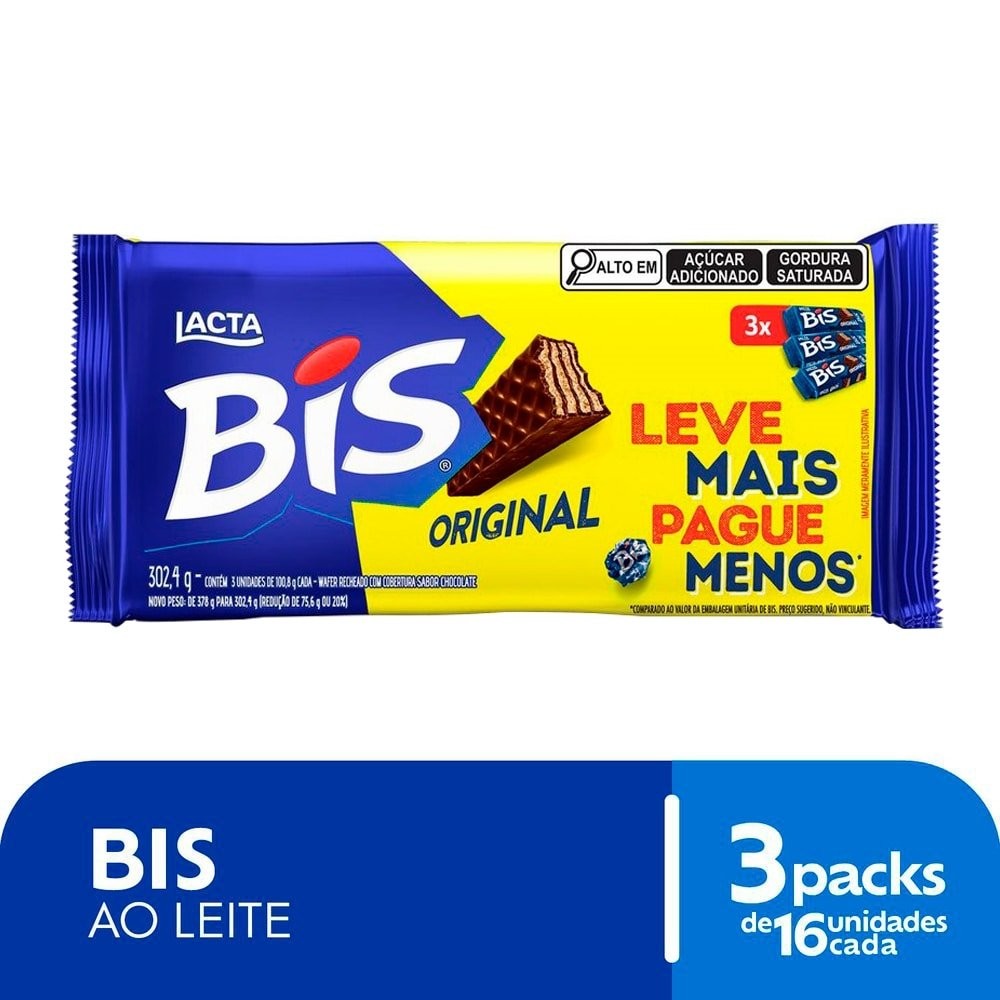 Chocolate Lacta Bis ao Leite 100,8g - Embalagem com 3 Unidades em Oferta na Shopee