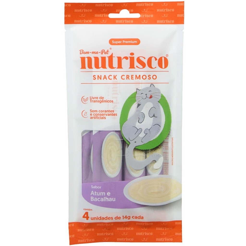 SNACK CREMOSO NUTRISCO GATOS 14G ATUM E BACALHAU COM 4 UN