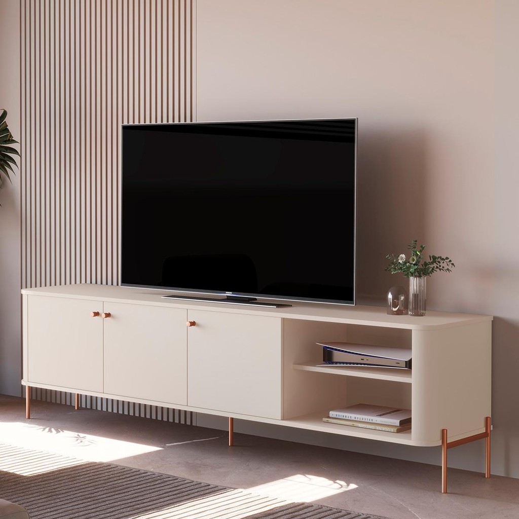 Rack Bancada Tucupí 180cm para TV até 75" com Pés de Metal