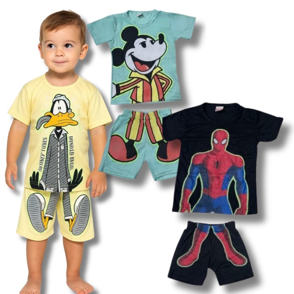 Kit com 2 peças 1 Conjunto Pijama Brilha no escuro Manga curta Infantil Juvenil Menino Tam 02 ao 10