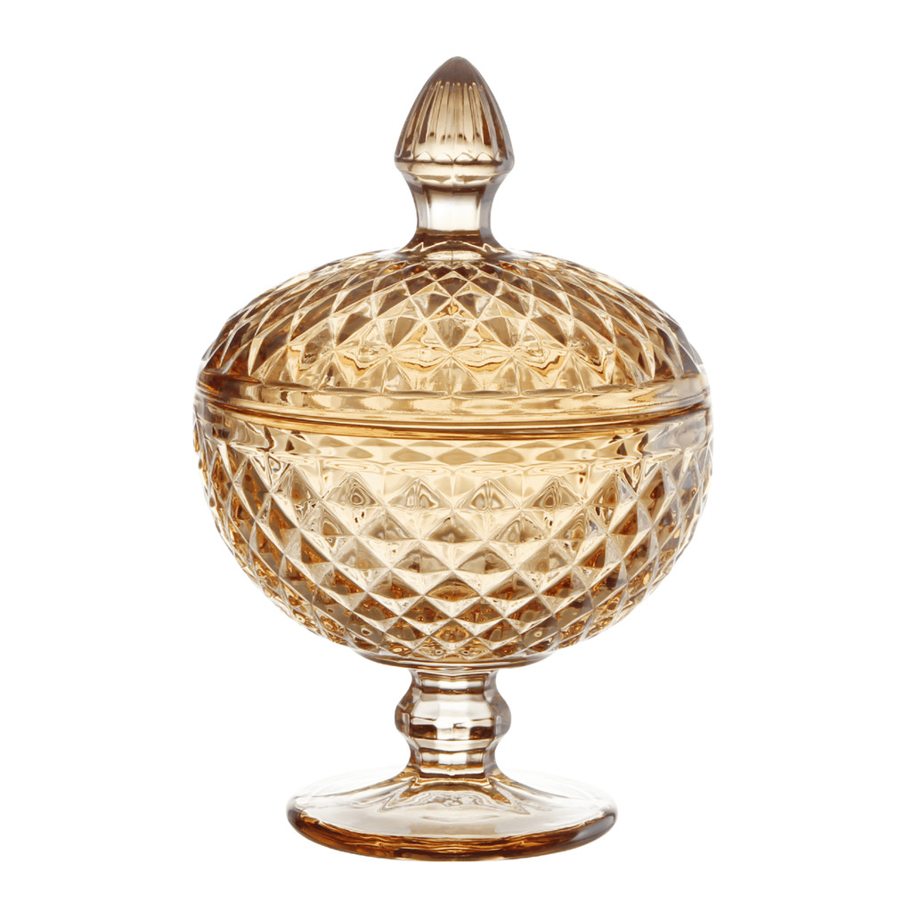 Potiche de Vidro C/ Pé Lumiere Âmbar Baleiro Bomboniere 12x18,5cm Resistente