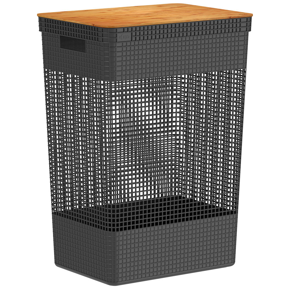 Cesto Roupa Suja Organizador Tampa Bambu Grid 49L Preto Organiza Brinquedos Lavanderia Moderno Ou em Oferta na Shopee