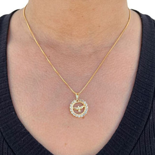 Colar Feminino Coração Divino Espirito Santo Folheado a Ouro Strass