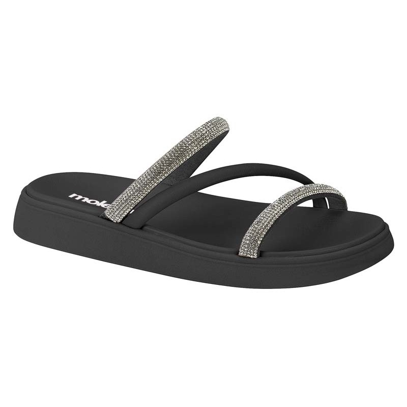 Chinelo Feminino Moleca Flatform Slide Glamour Strass Brilho