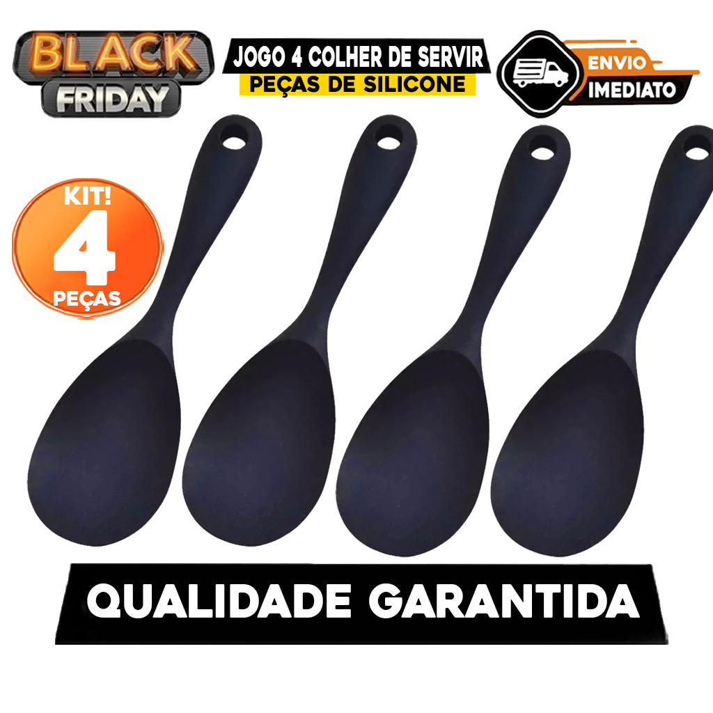 Jogo 4 Colher de Servir Silicone Arroz Utensílio Antiaderente Multiuso Preparar Não Risca Panela