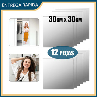12 peças espelho macio acrílico 30x30cm espelho de parede autoadesivo espelho de parede espelho HD