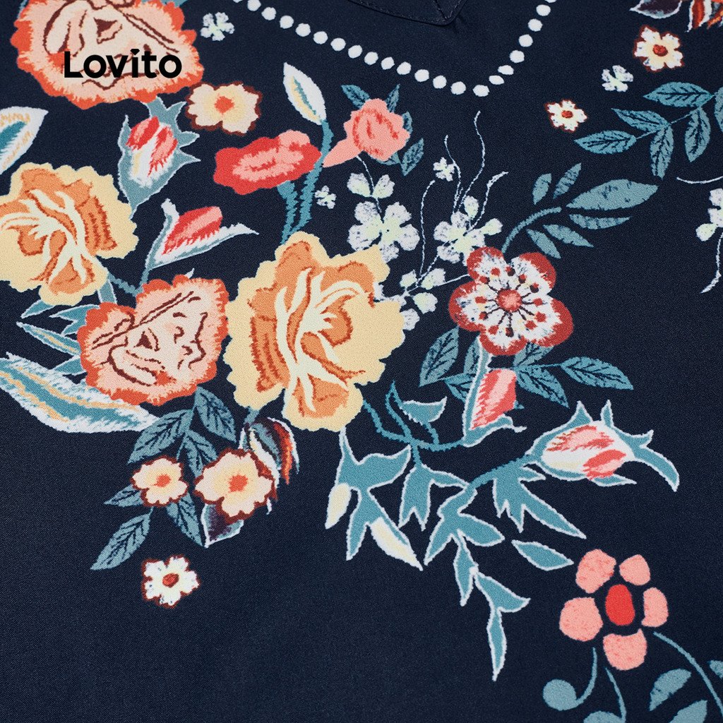 Detalhes do (New) Lovito Camisa Casual de Estilo Nacional Primavera/verão T-shirt Azul para Mulheres L150ED444