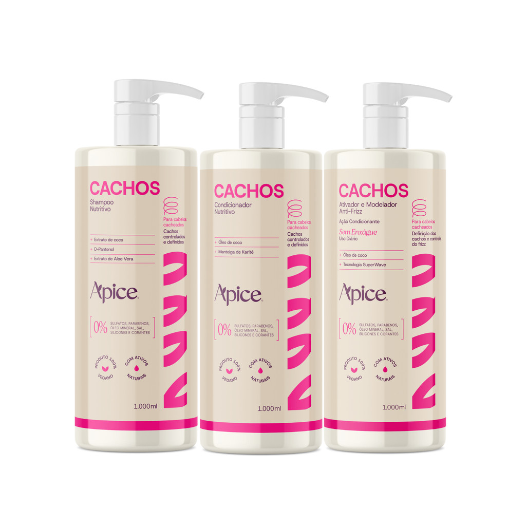 Kit 03 Itens shamp 1L, Cond 1L e Ativador 1L Cachos NOVA FRAGRANCIA - Apice