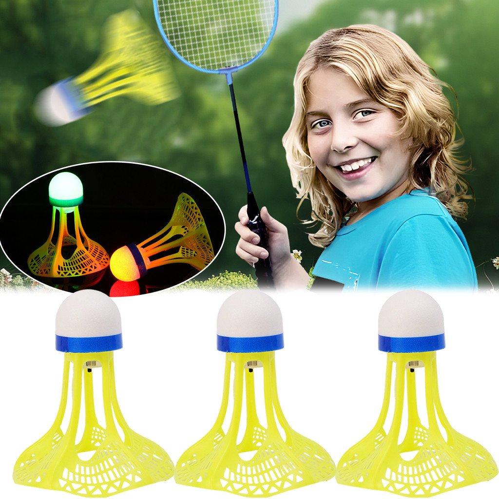 Peteca De Badminton À Prova De Vento Com Bateria Botão Embutido-Passarinho De Longa Duração Iluminação De Espuma E Nylon