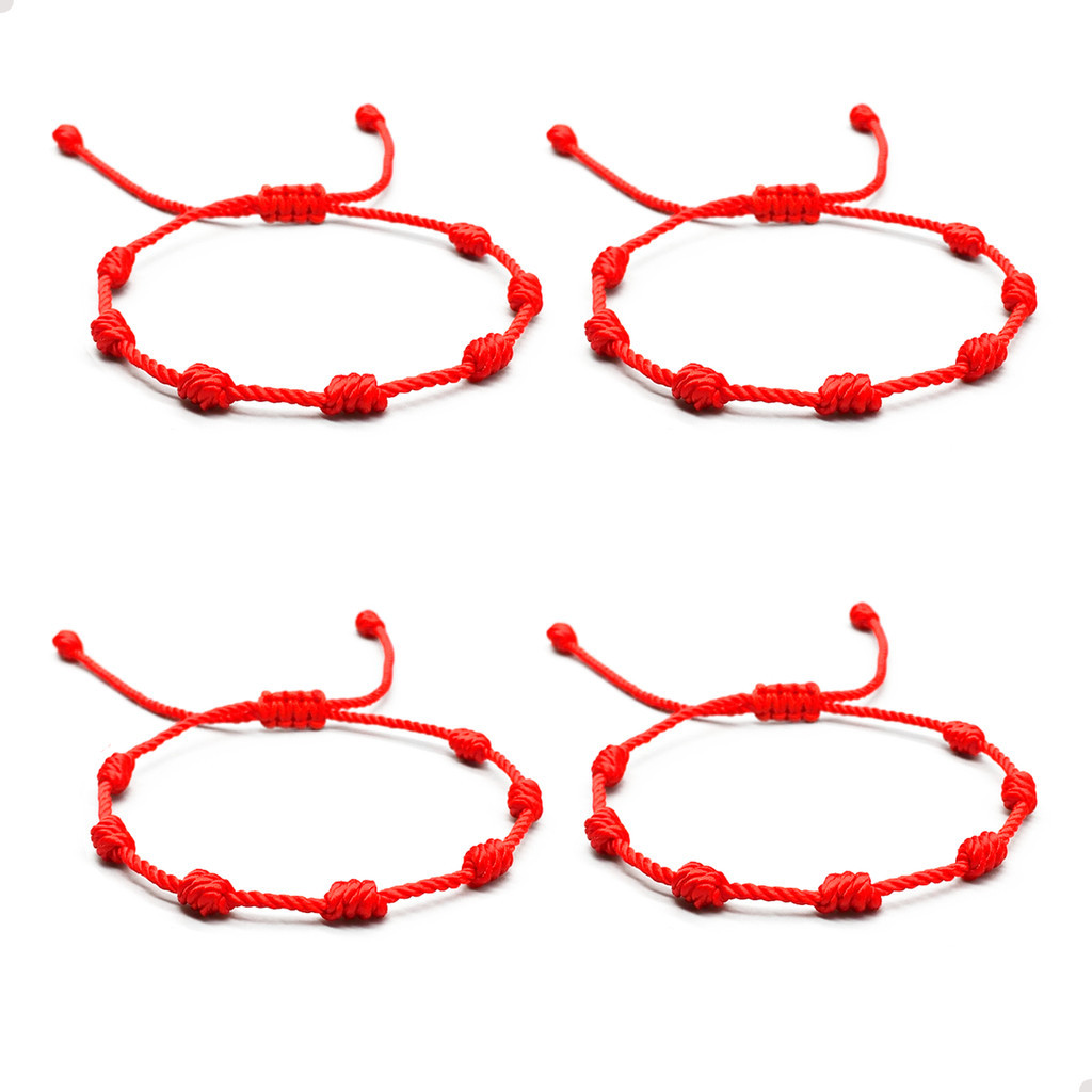 Kit 4/3/2/1 Pulseira Vermelha De Sete 7 Nós Kabbalah Af as         tar O Mal Lp Store