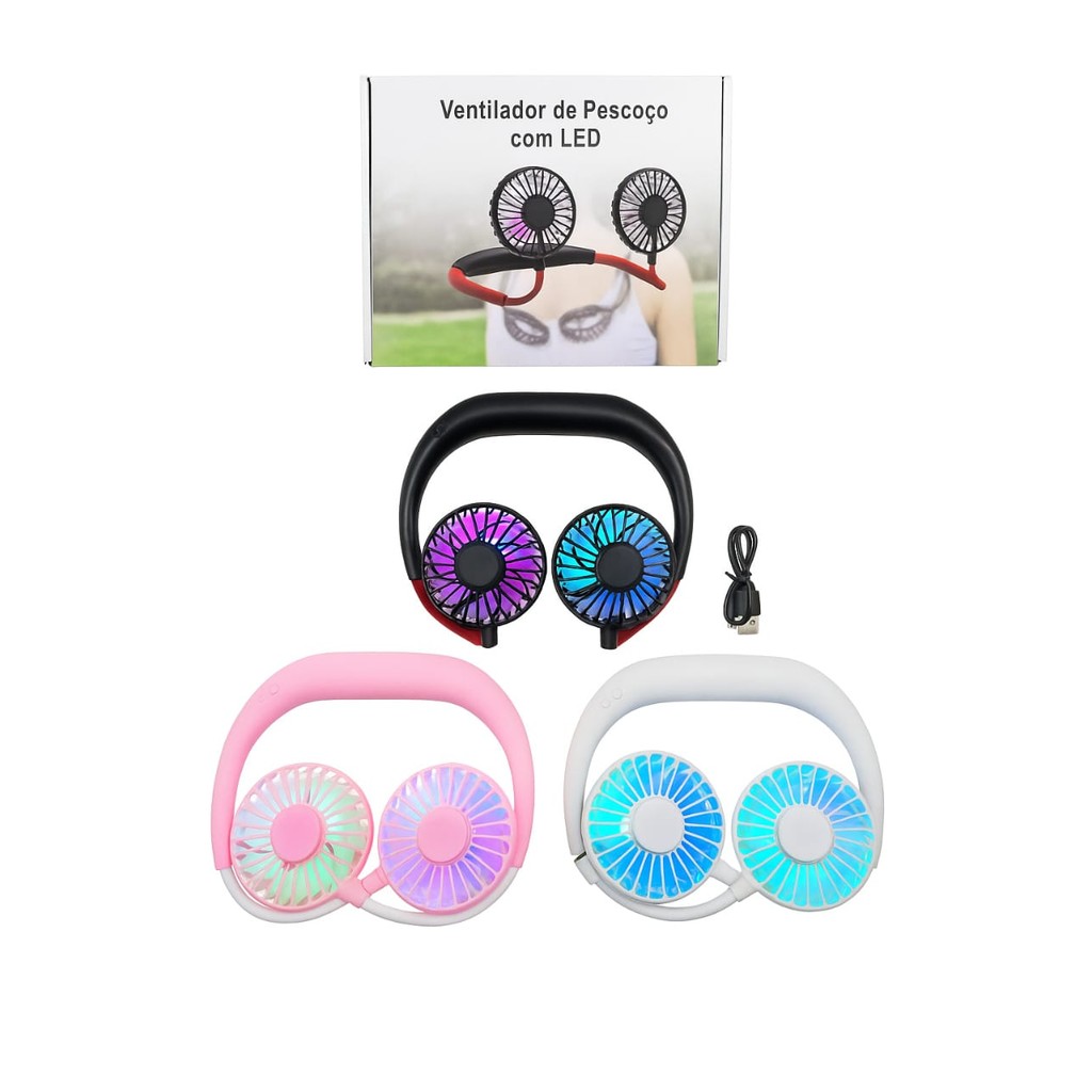 Ventilador USB Para Montagem No Pescoço Silencioso 3 Velocidades LED Luz Portátil Envio Imediato - PROMOÇÃO ventilador