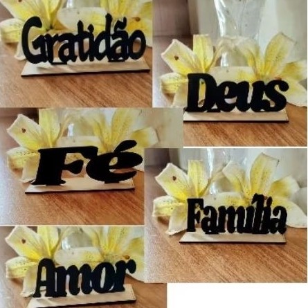 Placa de mesa decorativa 5 unidades com 5 palavras MDF decoração em Oferta na Shopee