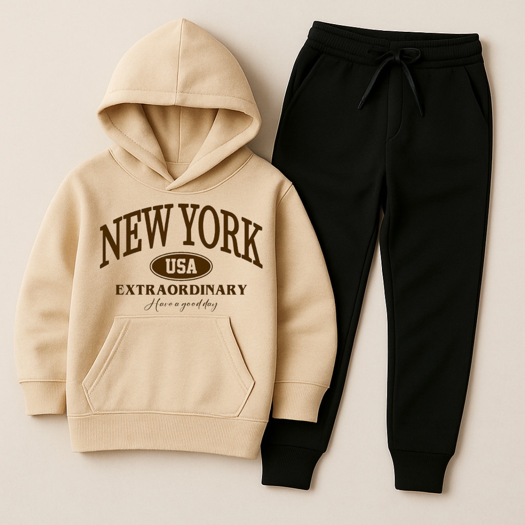 Conjunto Moletom Infantil Estampado New York Extraordinary Masculino e Feminino Algodão Peluciado
