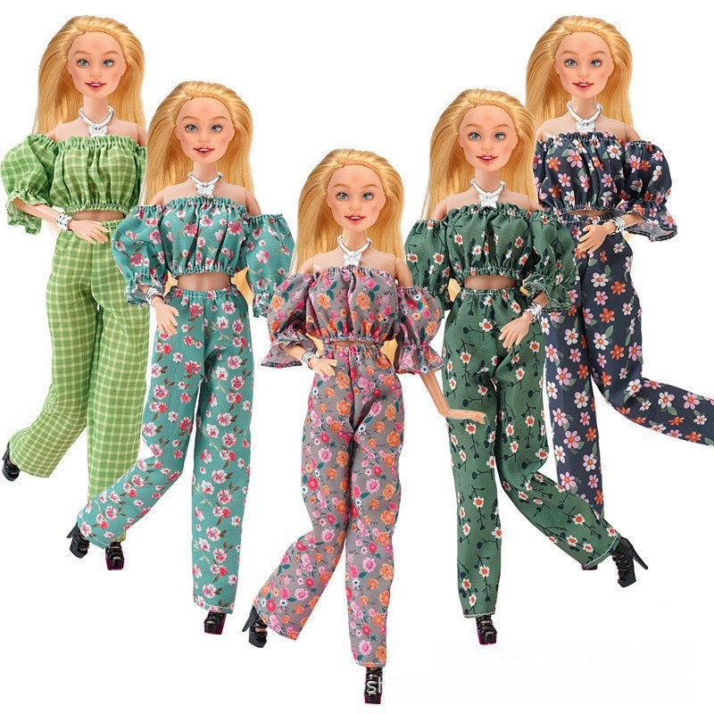 30cm Roupas de Boneca Acessórios Conjunto de Camisa de Manga Bufante/Flores e Calças Acessórios para Bonecas