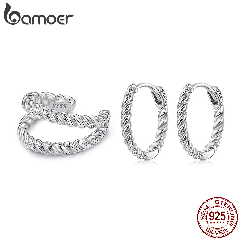 Brincos De Prata Esterlina 925 Originais Bamoer , Torcidos , Joias Antialérgicas , Presente Feminino