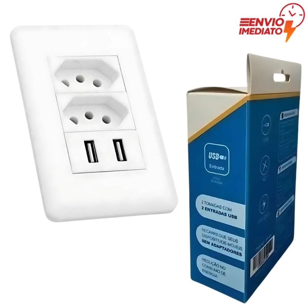 Tomada Dupla Usb De Parede Universal Bivolt 2.1a Celular 4x2 Cor Branco