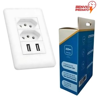 Tomada Dupla Usb De Parede Universal Bivolt 2.1a Celular 4x2 Cor Branco em Oferta na Shopee