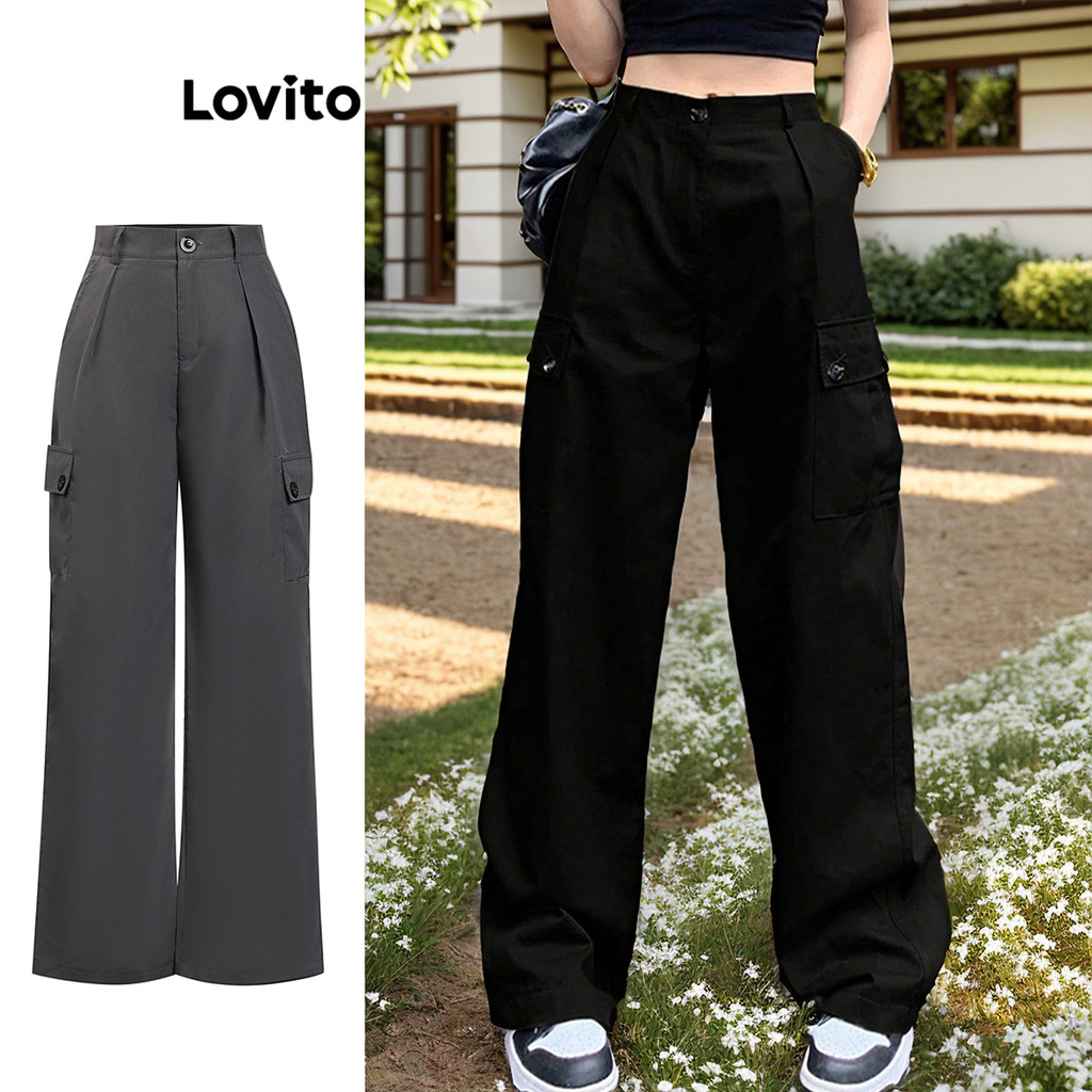 Lovito Calças Básicas com Bolsos para Mulheres L74ED087 (Multicolorido) em Oferta na Shopee