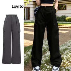 Lovito Casual Calças Básicas com Bolsos para Mulheres L74ED087 (Multicolorido)