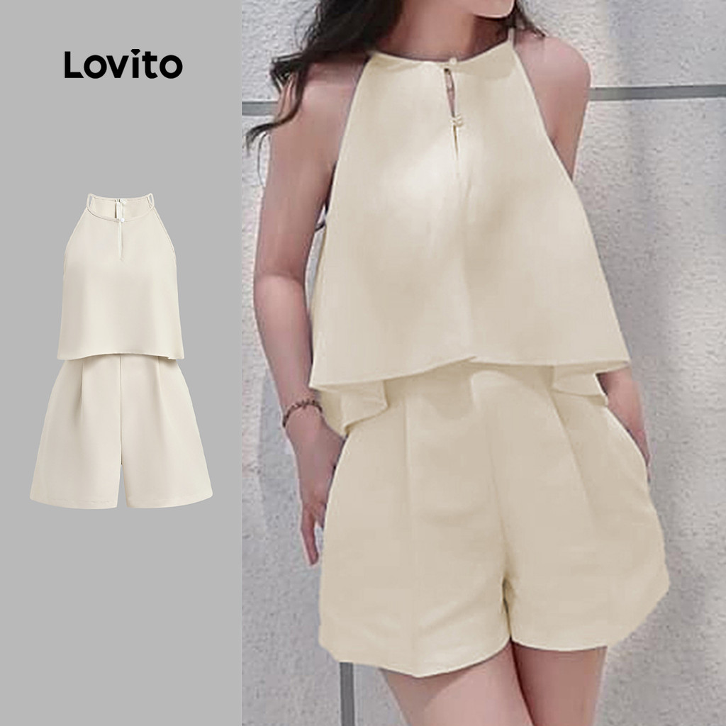 (NEW) Lovito Macacão Elegante de Duas Camadas para Primavera/verão Macacão de Damasco para mulheres L149ED423 em Oferta na Shopee