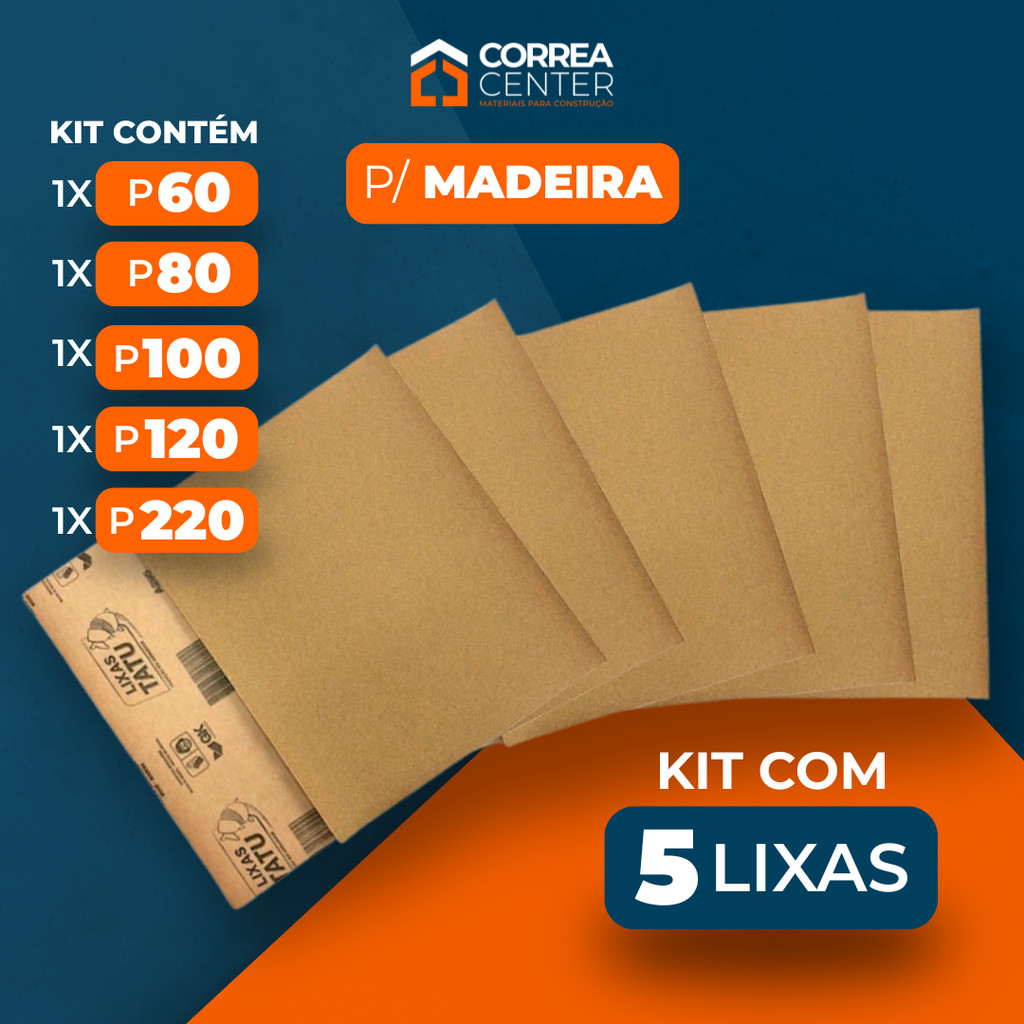Kit 5 Folhas Lixa Madeira Mdf Compensado Marceneiro Artesanato Sortidas Graos 60 80 100 120 220 em Oferta na Shopee