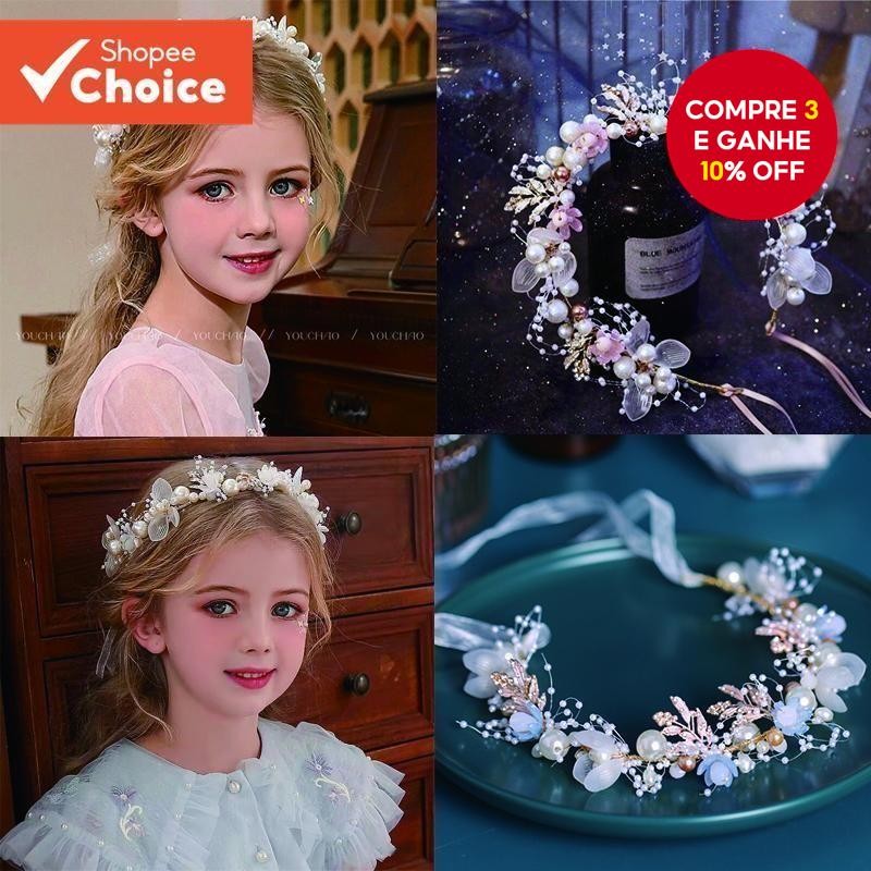 Coroa Flor Crianças Bandana Hijab Cristal Strass Tiara Acessórios Para O Cabelo Feminino Festa De Aniversário Casamento 