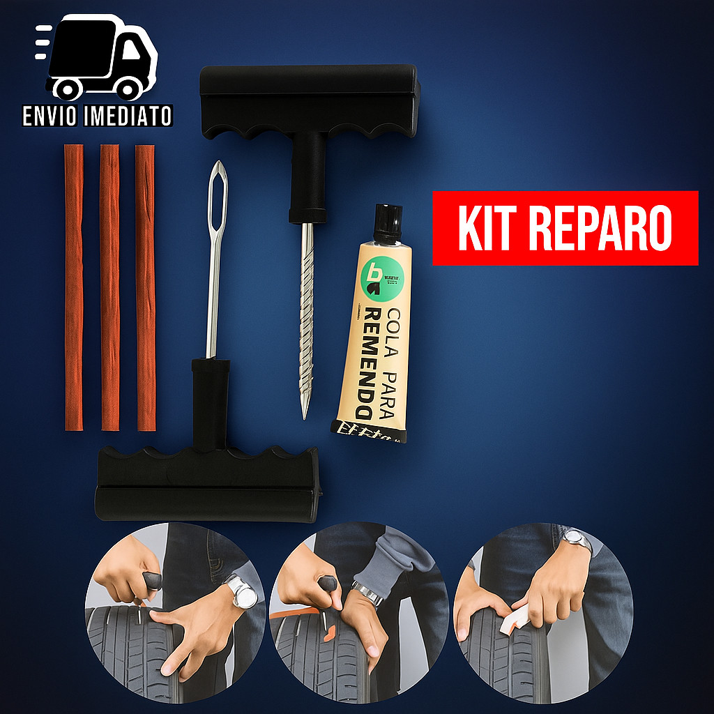 Kit Reparo Pneu sem Camara para Carro e Moto + 13 Refil Selante Macarrão Remendo