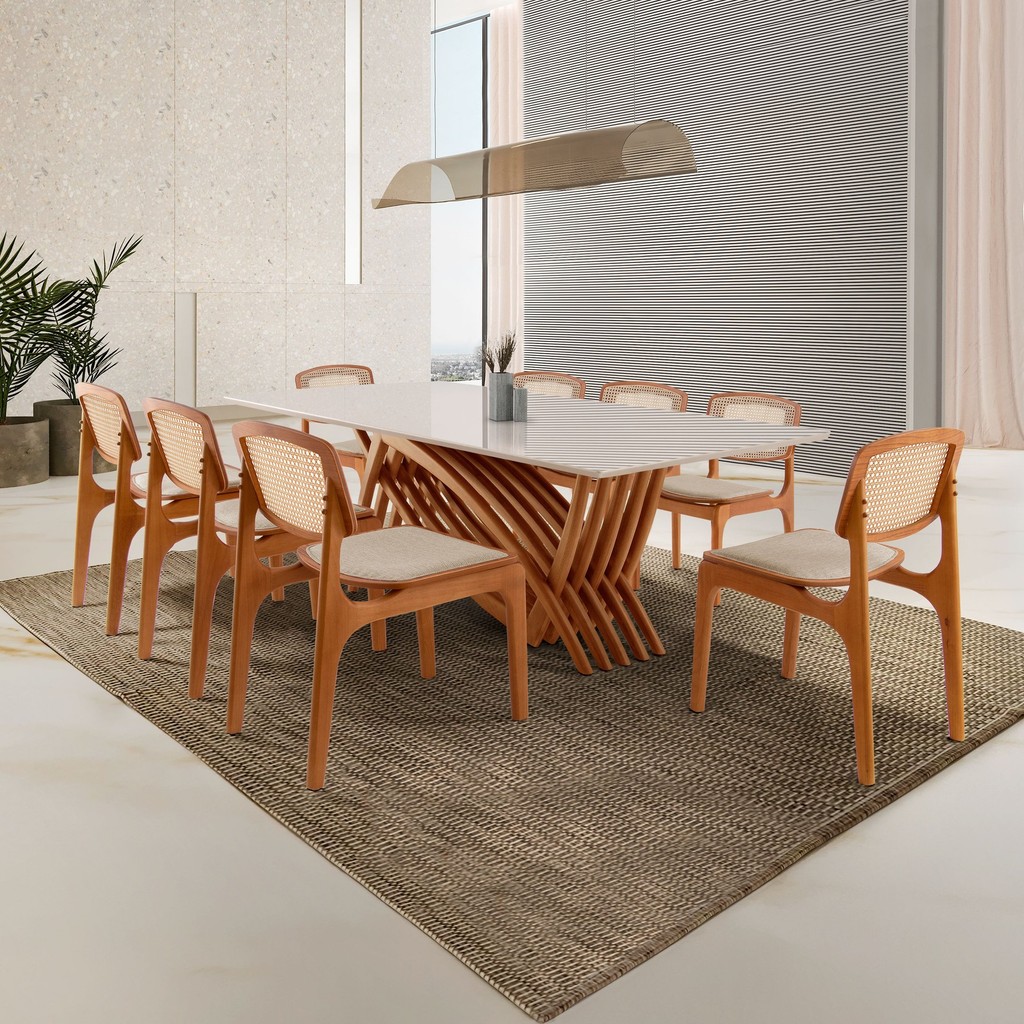 Conjunto Sala de Jantar Mesa 220cm Madeira Maciça Zurick 8 Cadeiras Maia em Oferta na Shopee
