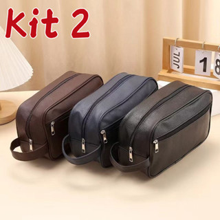 Kit 2/1 PCS Bolsa Necessaire Masculino Estojo Cosmético De Couro PU De Grande Capacidade Em Alto Qualidade em Oferta na Shopee