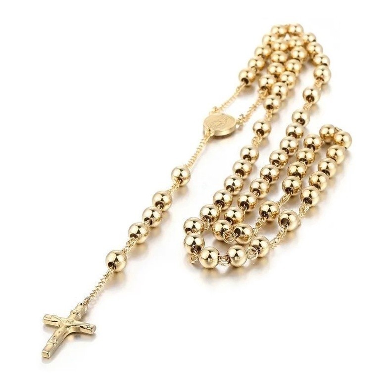 Terço Colar Corrente Feminino Terço Pescoço Cruz Folheado A Ouro Religioso