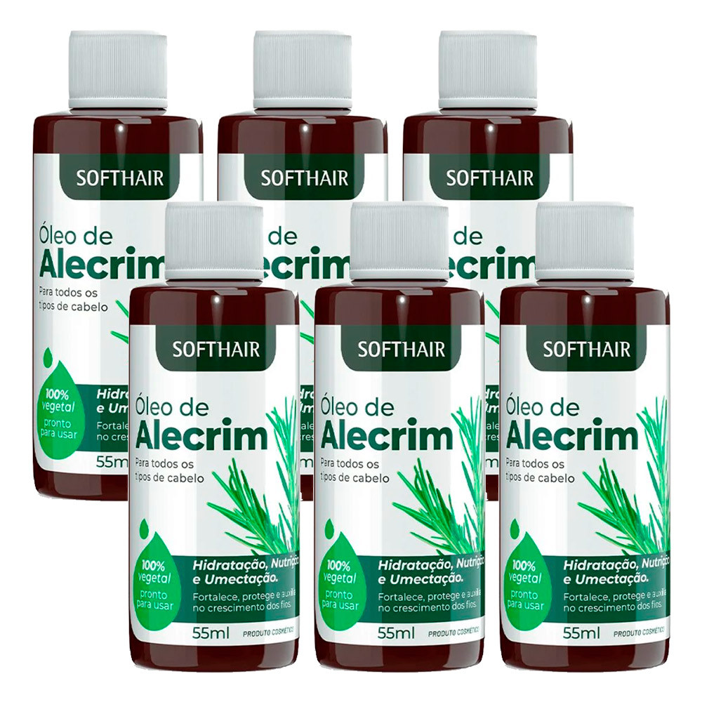 Kit 6 Óleo de Alecrim para Cabelo Anti Queda Crescimento Capilar Umectação Hidratação 55ml Soft Hair