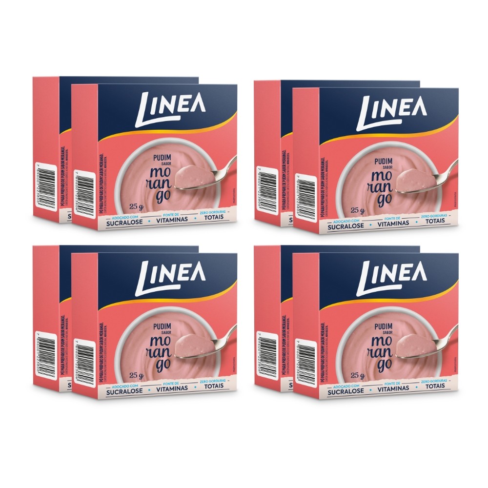 Kit 8 Pudins em Pó Linea Sabor Morango de 25g