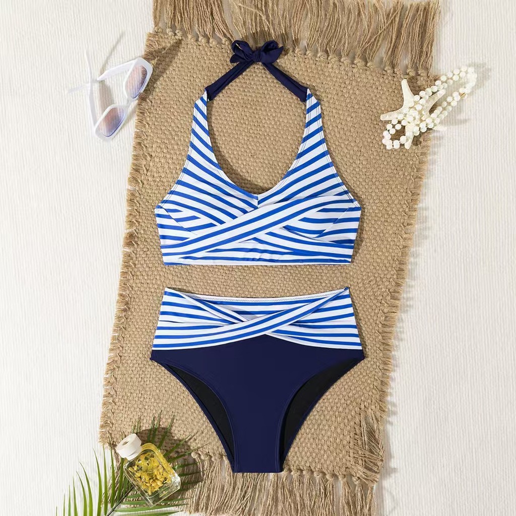 KIT2 Biquíni Elegante Roxo E Branco Frente Única Com Listras Cruzadas (Cor Aleatória) em Oferta na Shopee