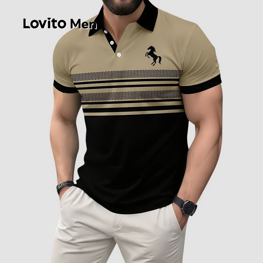 (NEW) Lovito Camisa Polo Casual de Cores Contrastantes com Botões para Primavera/verão para homens LNE118020 em Oferta na Shopee