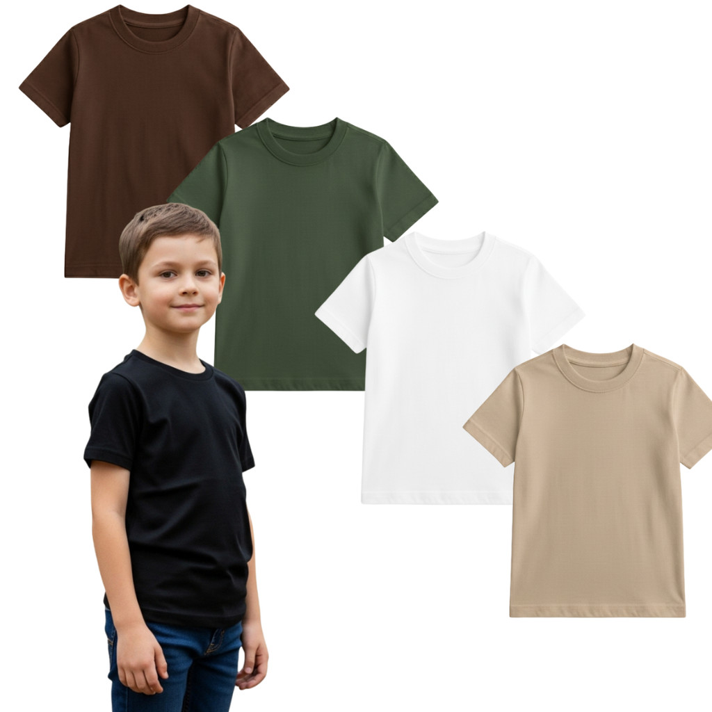 Kit 5 Camisetas Infantil 100% Algodão – Básicas Unissex Manga Curta em Oferta na Shopee
