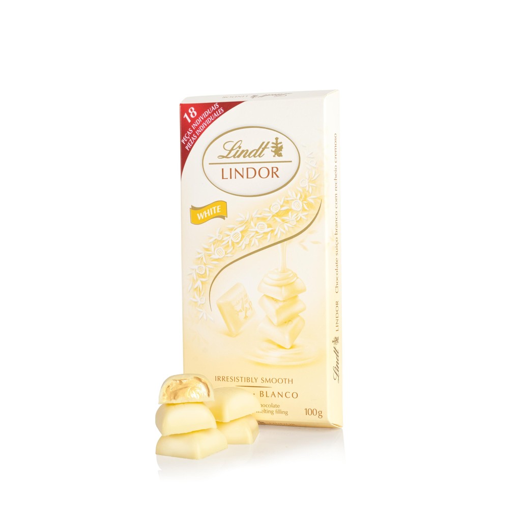 Barra de Chocolate Lindt Lindor Singles Branco 100g em Oferta na Shopee