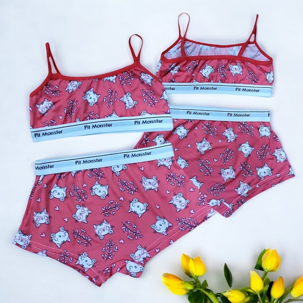 Kit 2 ou 1 Conjunto Infantil Top e Calcinha Box Moda Íntima Confortável Menina Juvenil Barato 293