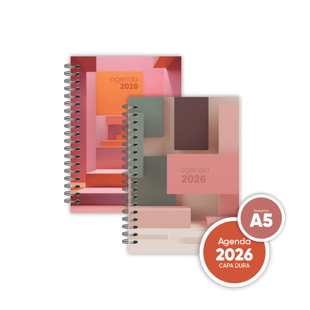 Agenda PRISMA 2026 Datada 2 dias por página A5 Capa Dura Wire-O com Calendário e Dados Pessoais